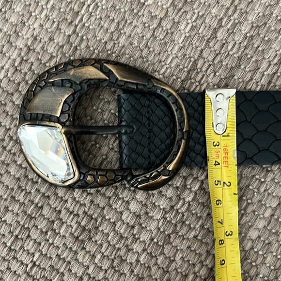 Nuvola Made in Italy Black embossed leather jeweled buckle statement belt - Picture 8 of 11